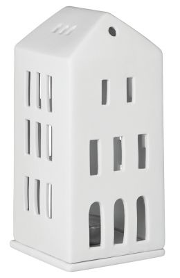 Weißes Lichthaus Walmdach mit Rädern, 16,5 cm hoch, Kerzenhalter für stimmungsvolle Beleuchtung im Zuhause.